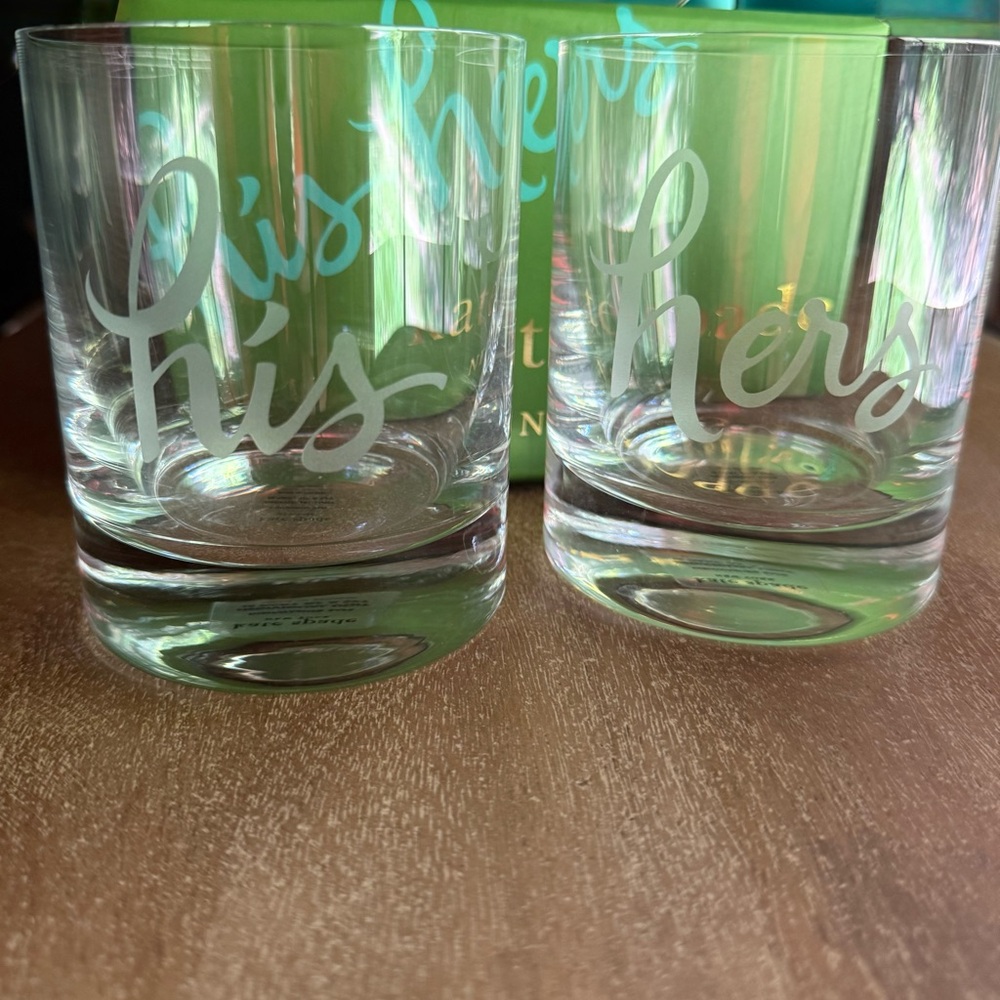 his & hers Kate Spade Lennox Glasses Tumbler Whiskey Cocktail Calligraphy w/ Box